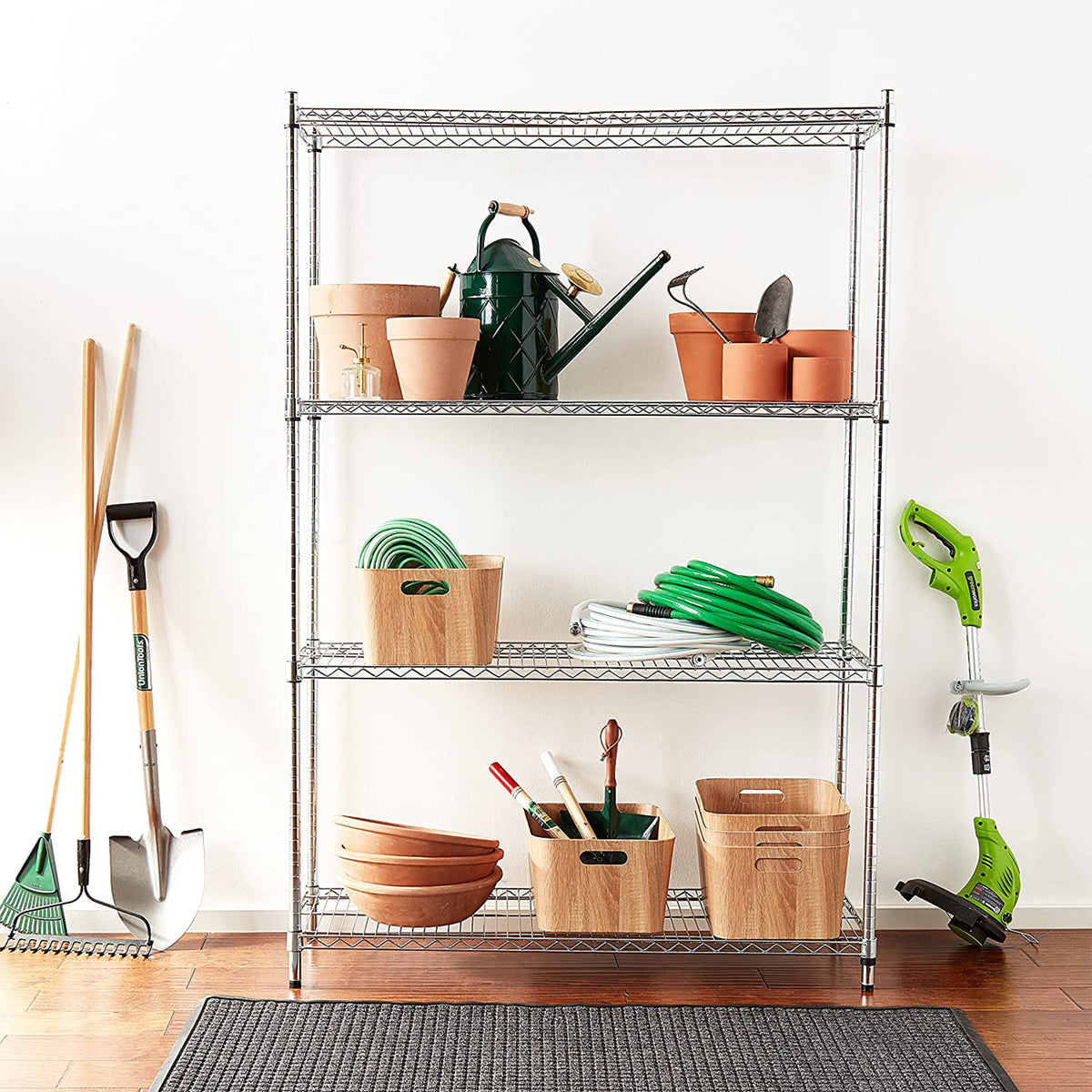 IRIS USA Heavy Duty Adjustable 4 Shelf Wire Organization & Storage Unit, Silver