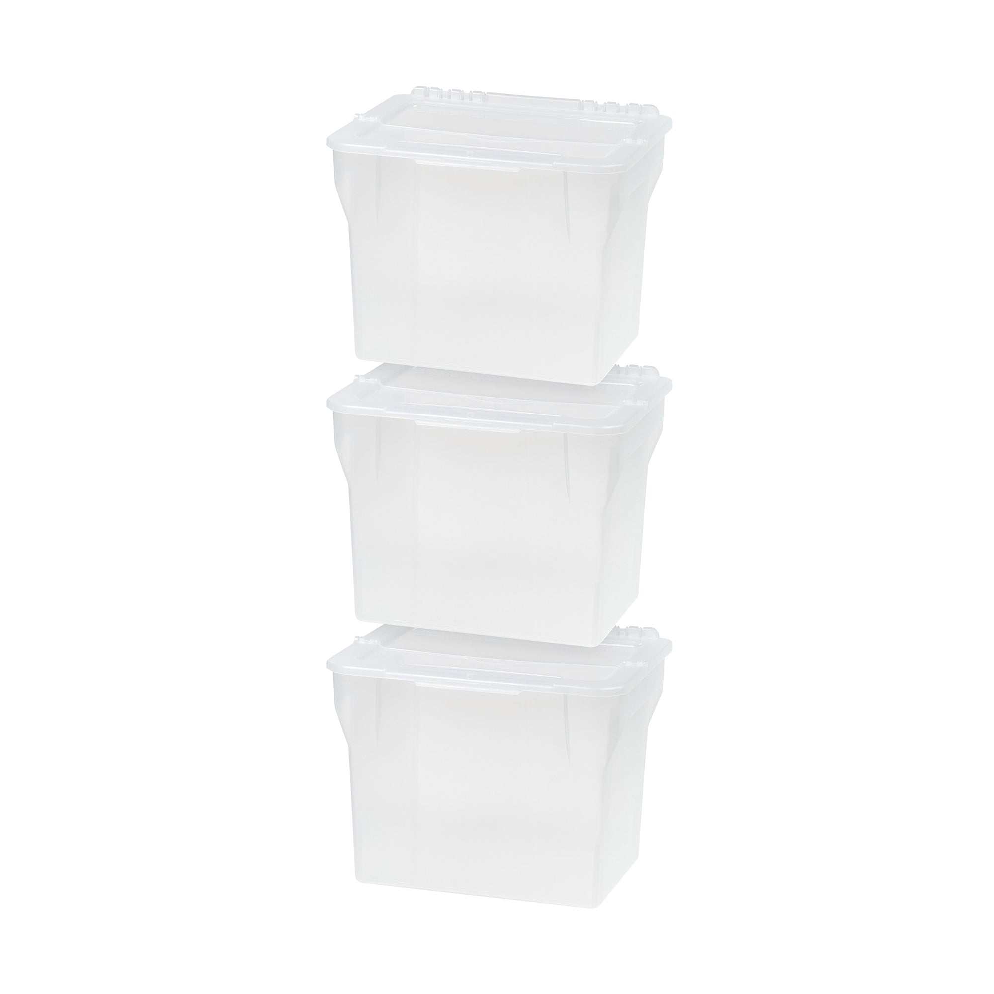 IRIS USA Clear Plastic File Organizer Box Storage Bin w/ Lid, 3 Pack (Open Box)