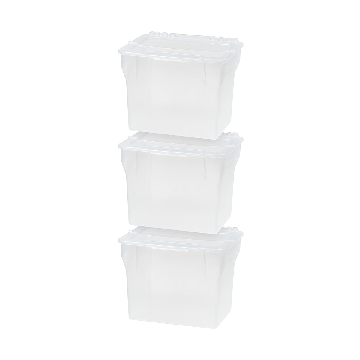 IRIS USA Clear Plastic File Organizer Box Storage Container Bin with Lid, 3 Pack