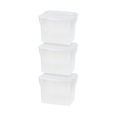 IRIS USA Clear Plastic File Organizer Box Storage Container Bin with Lid, 3 Pack