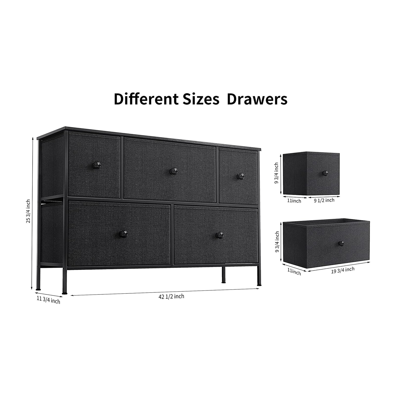REAHOME 5 Drawer Steel Frame Bedroom Storage Organizer Chest Dresser, Black Grey - VMInnovations