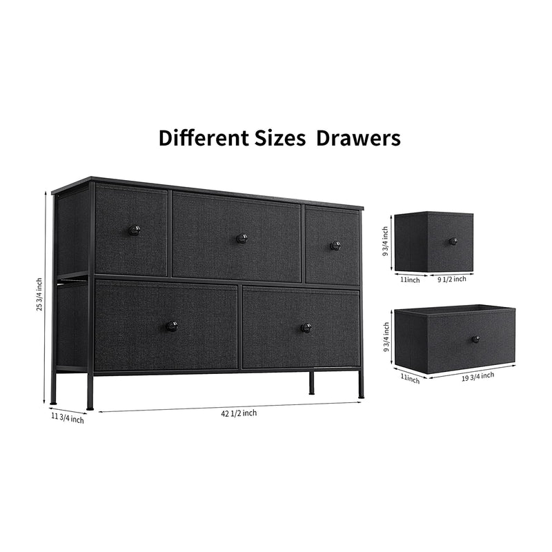 REAHOME 5 Drawer Steel Frame Storage Chest Dresser, Black Grey (Open Box)