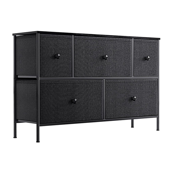 REAHOME 5 Drawer Steel Frame Bedroom Storage Organizer Chest Dresser, Black Grey