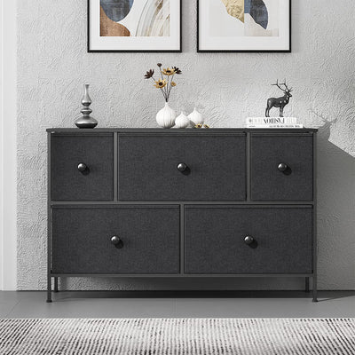 REAHOME 5 Drawer Steel Frame Storage Chest Dresser, Black Grey (Open Box) - VMInnovations