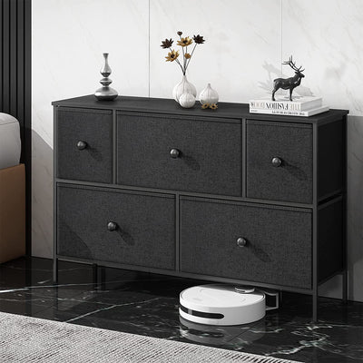 REAHOME 5 Drawer Steel Frame Storage Chest Dresser, Black Grey (Open Box) - VMInnovations