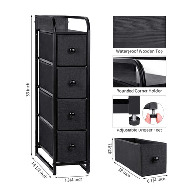 REAHOME 4 Drawer Vertical Storage Organizer Narrow Tower Dresser, Black Grey - VMInnovations