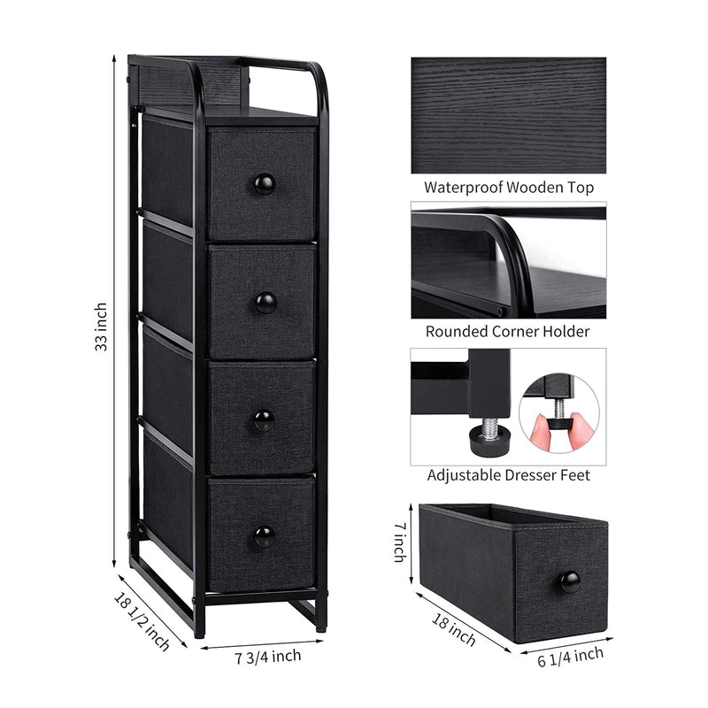 REAHOME 4 Drawer Vertical Storage Organizer Tower Dresser, Black Grey(For Parts)