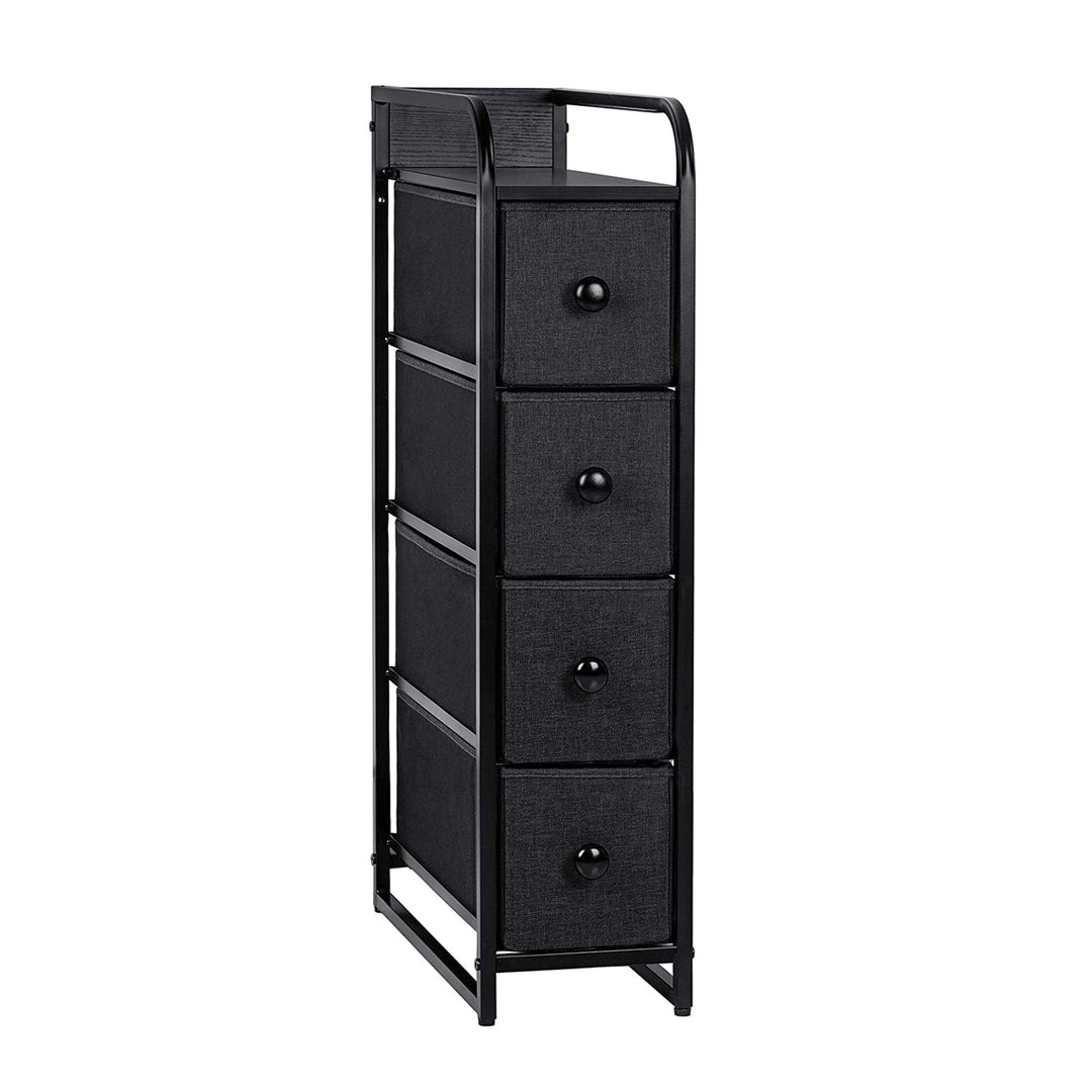 REAHOME 4 Drawer Vertical Storage Organizer Narrow Tower Dresser, Black Grey