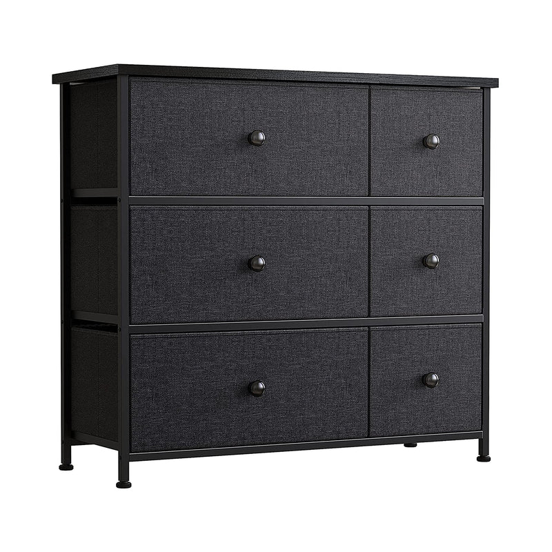 REAHOME 6 Drawer Steel Frame Bedroom Storage Organizer Chest Dresser, Black Grey