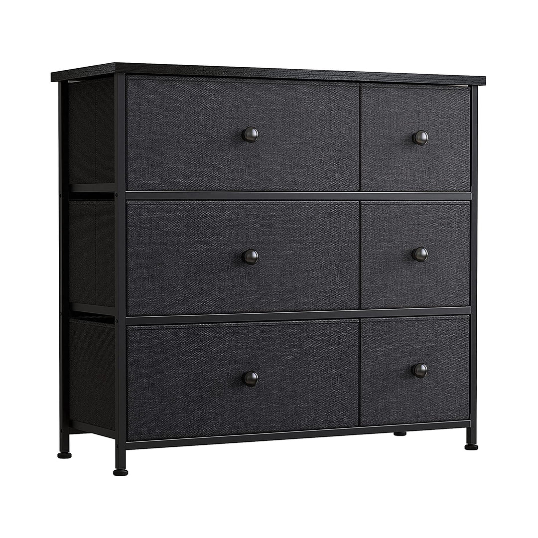 REAHOME 6 Drawer Steel Frame Bedroom Storage Organizer Chest Dresser, Black Grey - VMInnovations