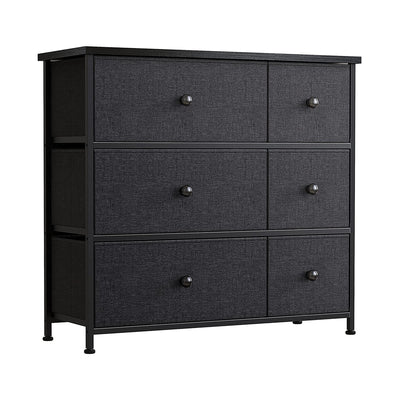 6 Drawer Steel Frame Bedroom Storage Chest Dresser, Black Grey (For Parts)