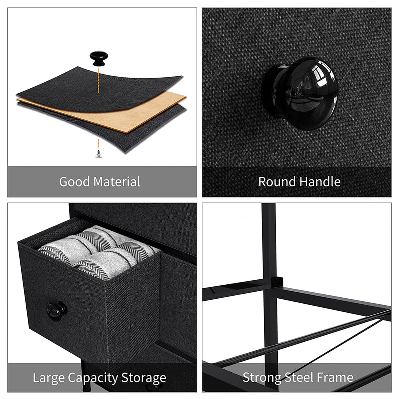 6 Drawer Steel Frame Bedroom Storage Chest Dresser, Black Grey (For Parts)