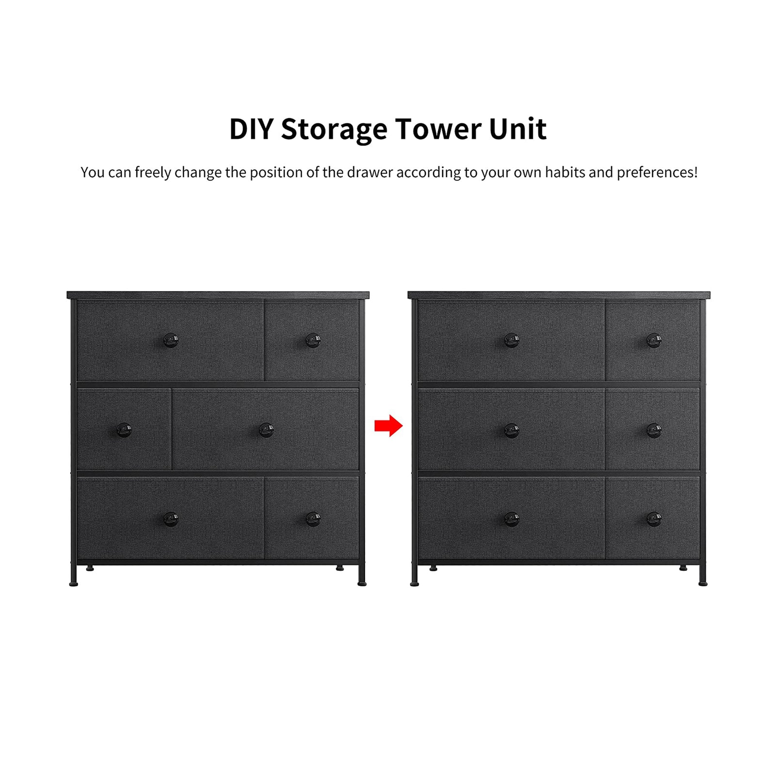 REAHOME 6 Drawer Steel Frame Bedroom Storage Organizer Chest Dresser, Black Grey - VMInnovations
