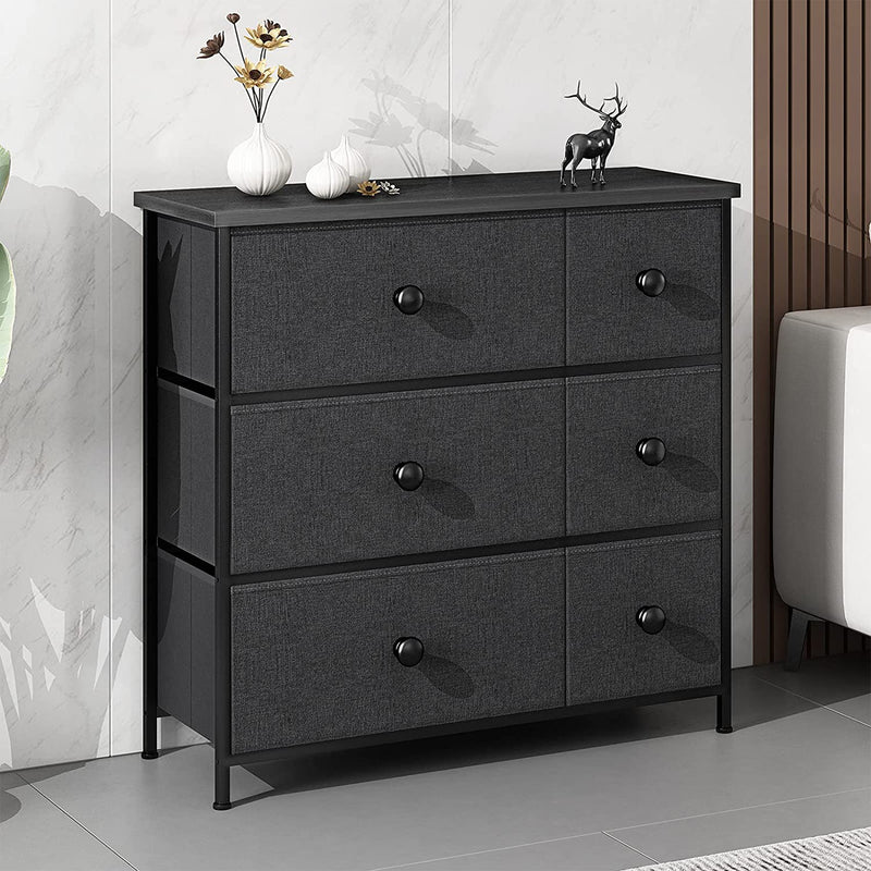 REAHOME 6 Drawer Steel Frame Bedroom Storage Organizer Chest Dresser, Black Grey