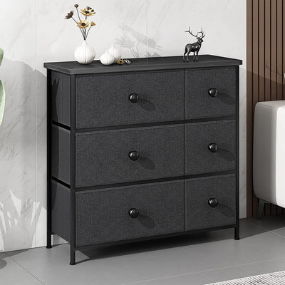 REAHOME 6 Drawer Steel Frame Bedroom Storage Organizer Chest Dresser, Black Grey