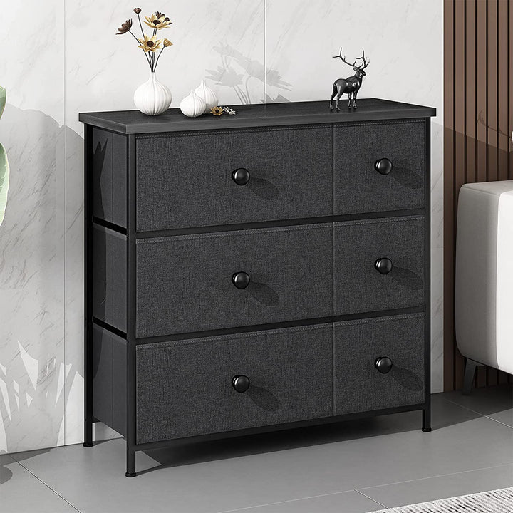 REAHOME 6 Drawer Steel Frame Bedroom Storage Organizer Chest Dresser, Black Grey - VMInnovations