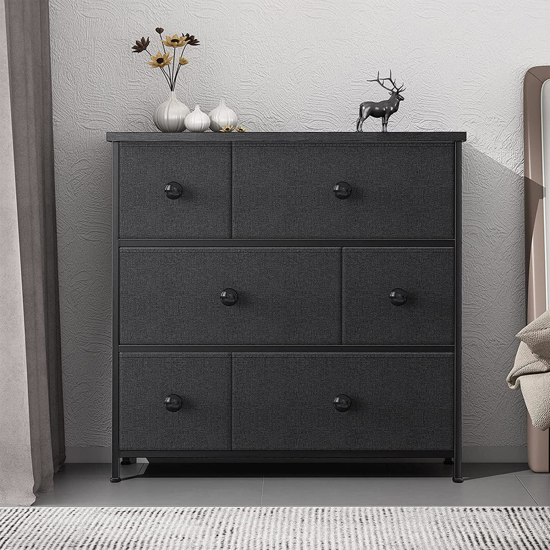 REAHOME 6 Drawer Steel Frame Bedroom Storage Organizer Chest Dresser, Black Grey - VMInnovations