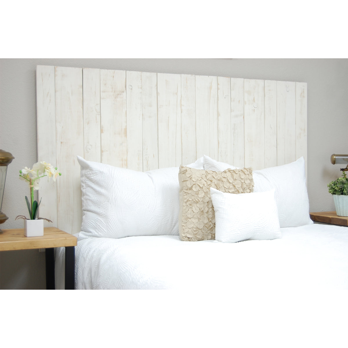 Barn Walls Floating Hanger 3 Panel Wall Headboard, Whitewash, Queen (Open Box)