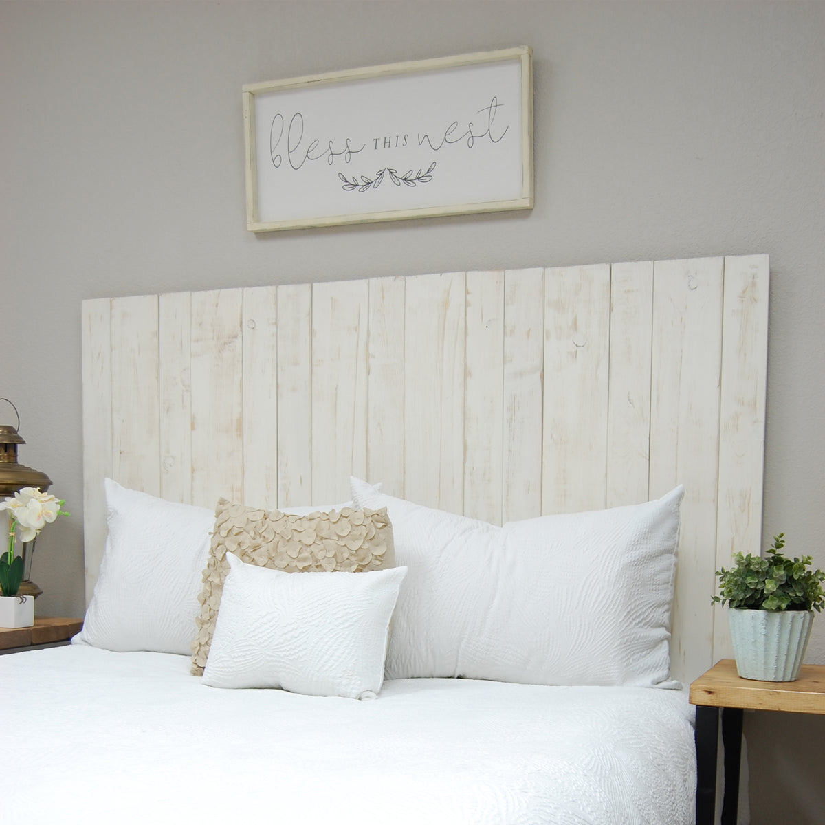 Barn Walls Floating Hanger 3 Panel Wall Headboard, Whitewash, Queen (Open Box)