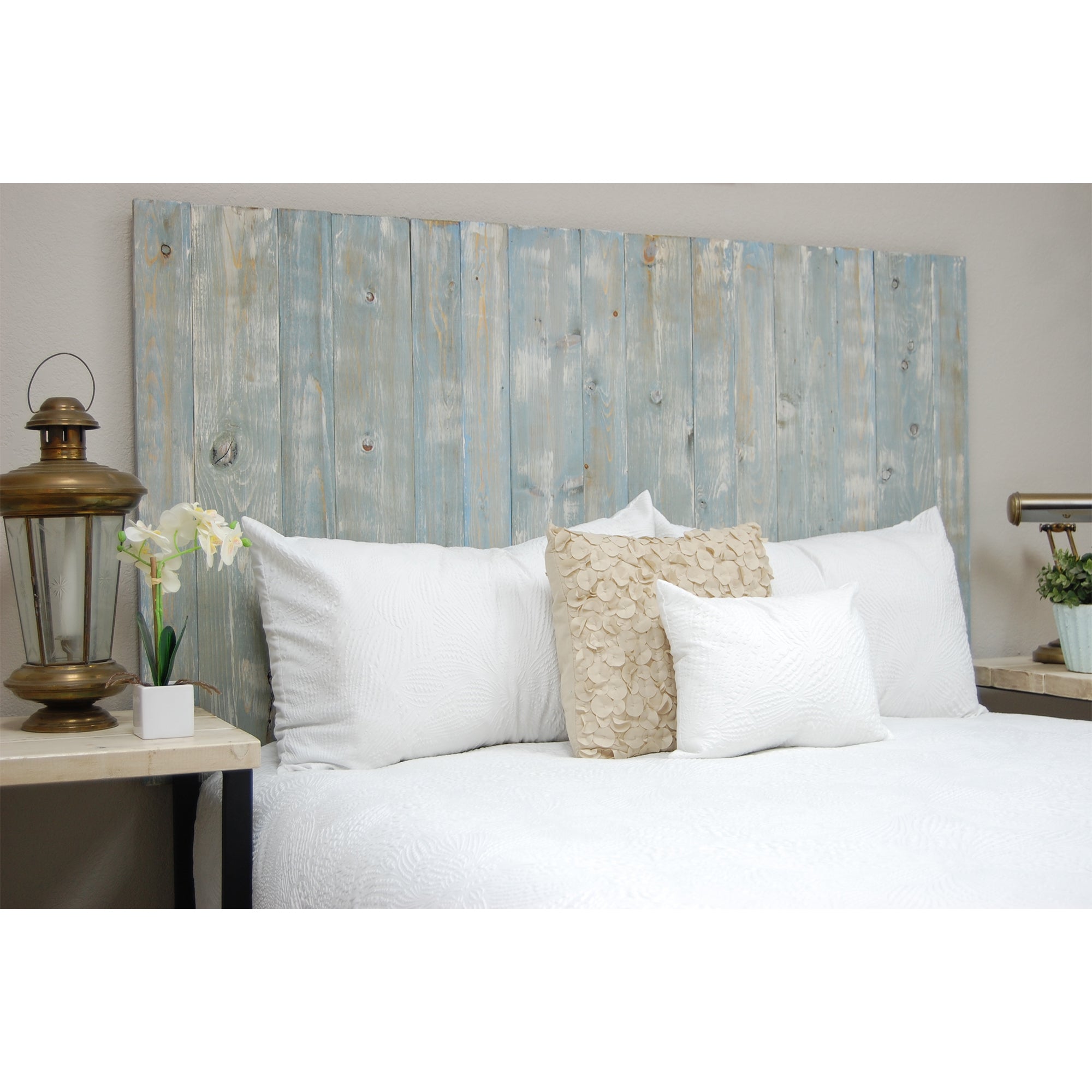 Barn Walls Handcrafted Floating 4 Panel Headboard, Blue Powderwash, King (Used)