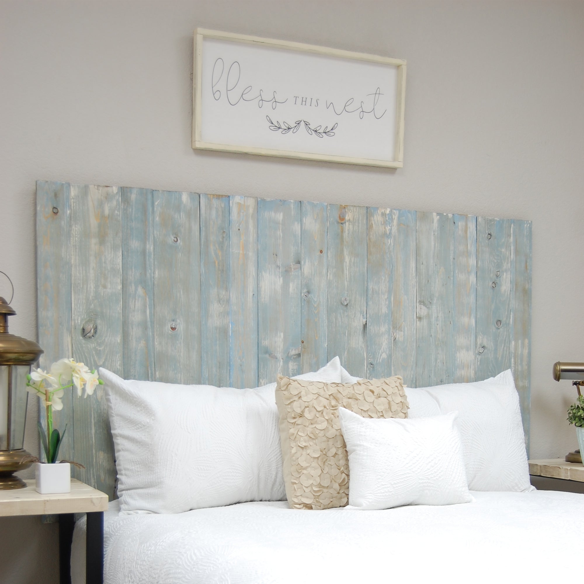 Barn Walls Handcrafted Floating 4 Panel Headboard, Blue Powderwash, King (Used)