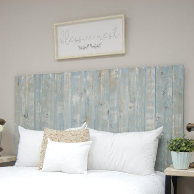 Barn Walls Handcrafted Floating 4 Panel Headboard, Blue Powderwash, King (Used)