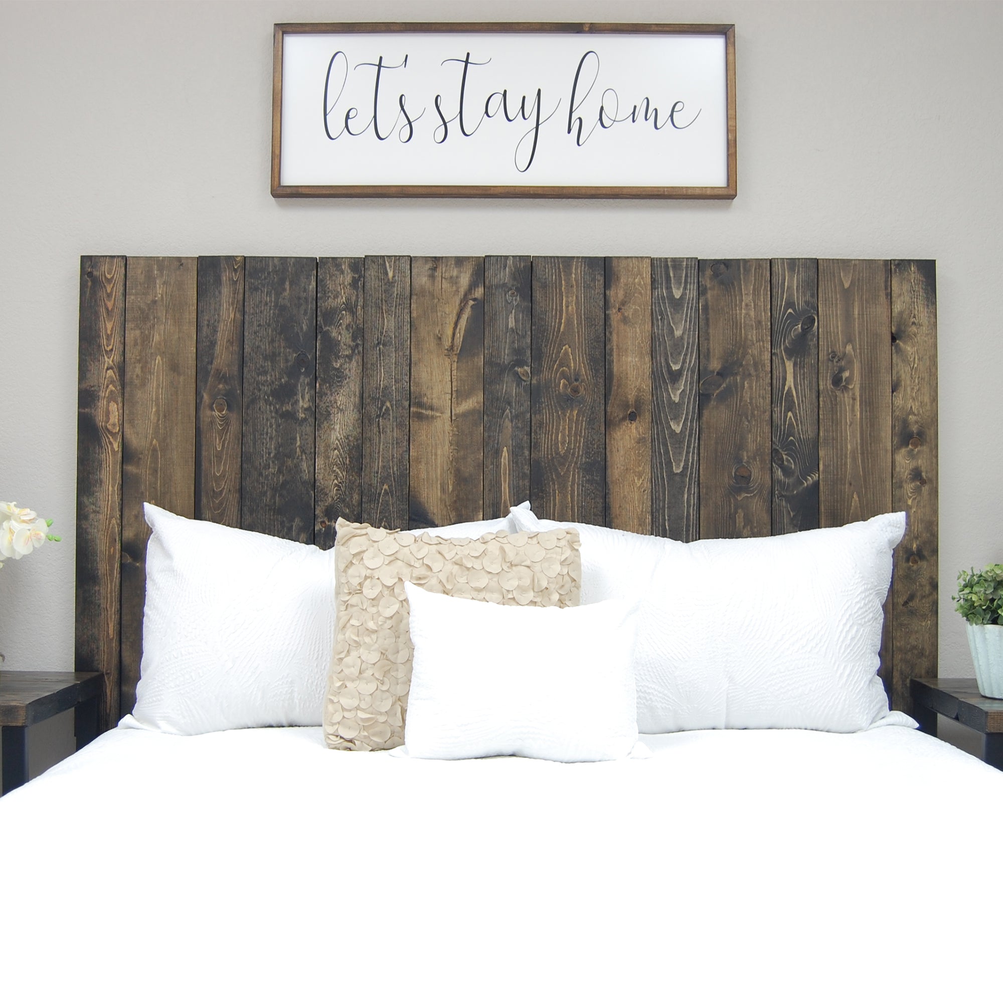 Barn Walls Handcrafted Floating Hanger 4 Panel Wall Mount Headboard, Ebony, King