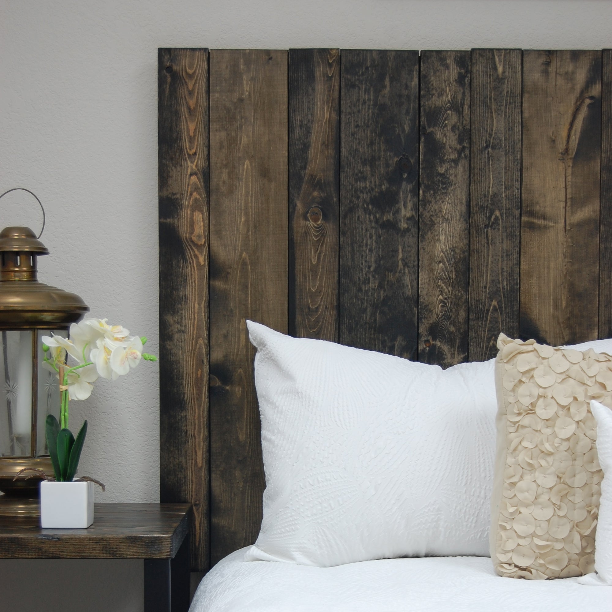 Barn Walls Handcrafted Floating Hanger 4 Panel Wall Mount Headboard, Ebony, King