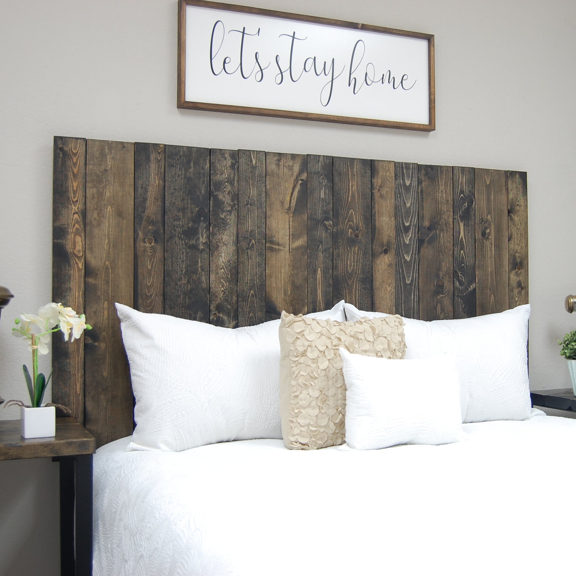 Barn Walls Handcrafted Floating Hanger 4 Panel Wall Mount Headboard, Ebony, King