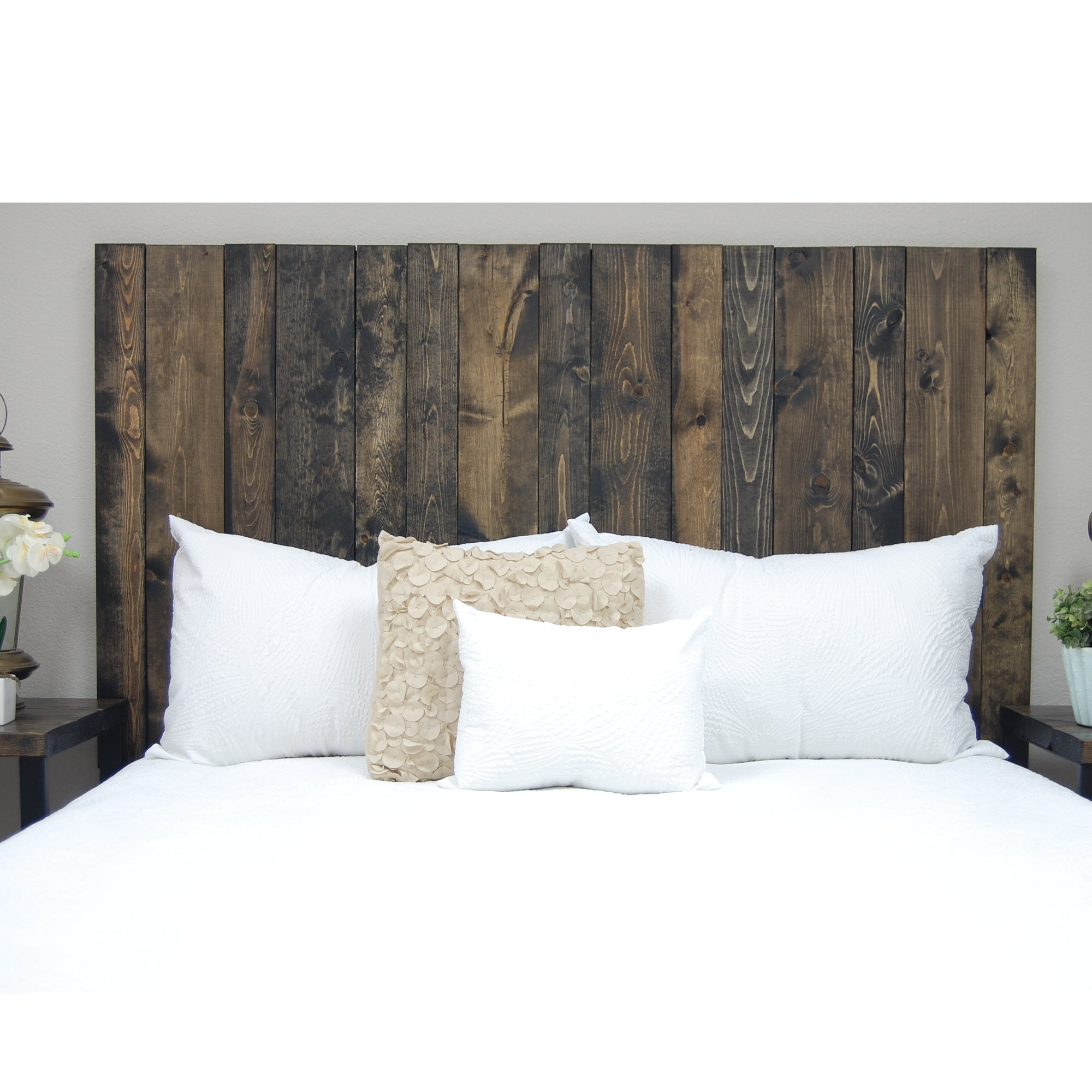 Barn Walls Handcrafted Floating Hanger 4 Panel Wall Mount Headboard, Ebony, King