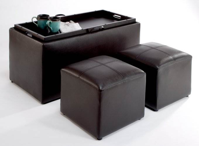 Sheridan Modern Espresso Storage Bench & Two Ottomans