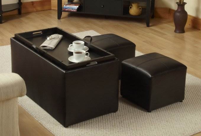 Sheridan Modern Espresso Storage Bench & Two Ottomans