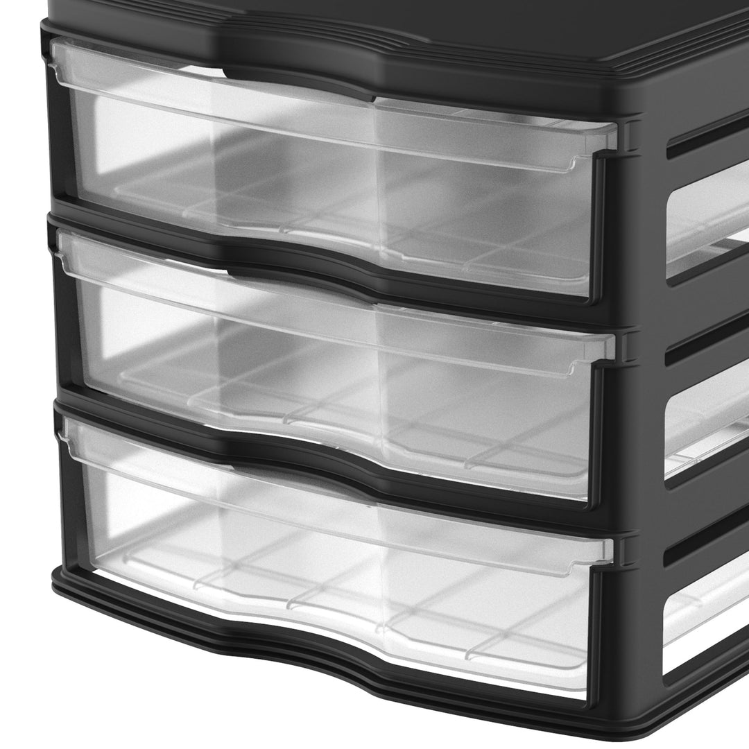 Life Story 3 Drawer Stackable Shelf Organizer Plastic Storage Drawers, Black