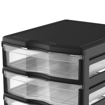 3 Drawer Stackable Shelf Organizer Plastic Storage Drawers, Black (Used)