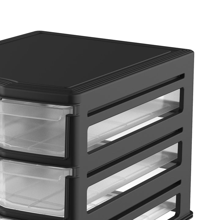 Life Story 3 Drawer Stackable Shelf Organizer Plastic Storage Drawers, Black