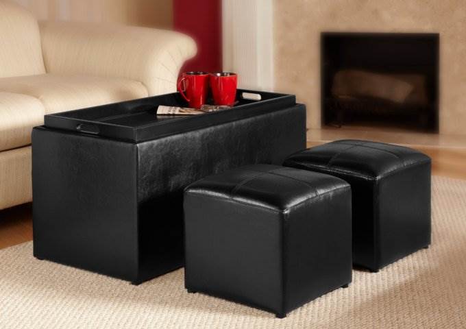 Sheridan Modern Black Storage Bench & Two Ottomans- Open Box