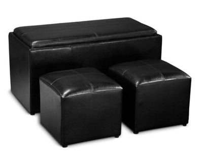 Sheridan Modern Black Storage Bench & Two Ottomans- Open Box