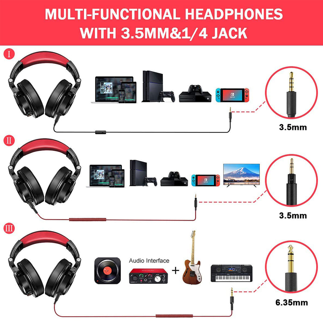 OneOdio A71 Studio Gaming Wired Over Ear Headphones w/ Boom Mic, Red (Used)