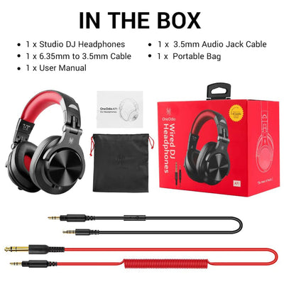 OneOdio A71 Studio Gaming Portable Wired Over Ear Headphones w/ Boom Mic, Red