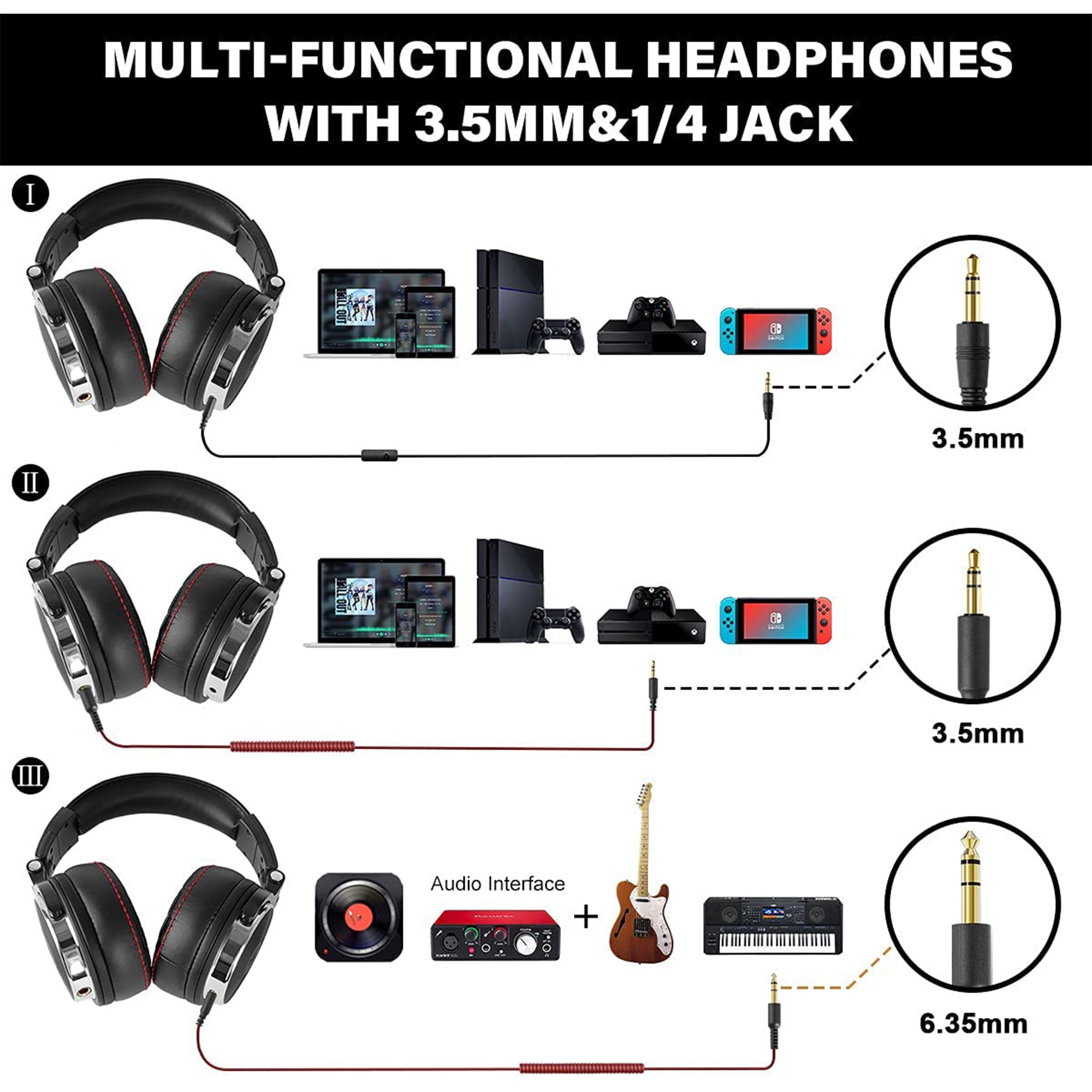 OneOdio Pro 50 Studio Wired Headphones, Black and T8 USB Wired Headphones Set - VMInnovations