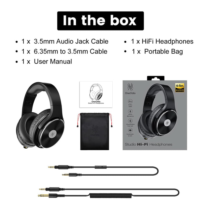 OneOdio Studio HIFI Closed Back Over Ear Wired Headphones, Black (Used) - VMInnovations