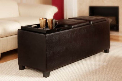 Tribeca Modern Espresso Storage Bench Ottoman & Trays