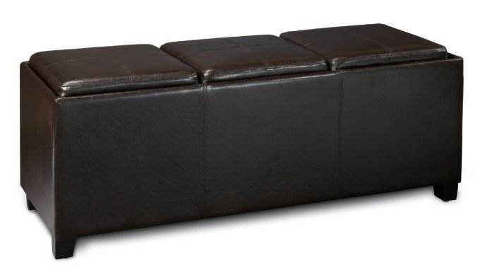 Tribeca Modern Espresso Storage Bench Ottoman & Trays