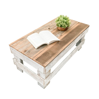 del Hutson Designs Landmark Pine Wood Farmhouse End/Coffee Table, Natural/White