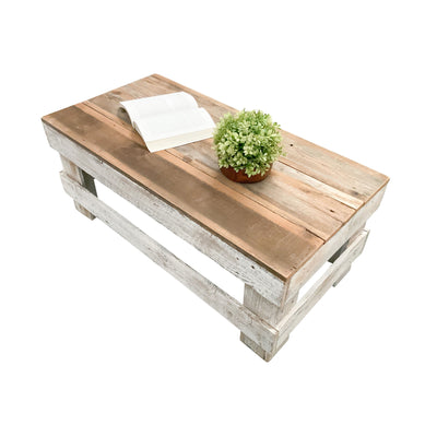 del Hutson Designs Landmark Pine Wood Farmhouse End/Coffee Table, Natural/White