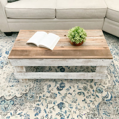 del Hutson Designs Landmark Pine Wood Farmhouse End/Coffee Table, Natural/White