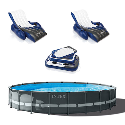 Intex 24' x 52" Ultra XTR Frame Pool, 2 Floating Loungers and Mega Chill Cooler