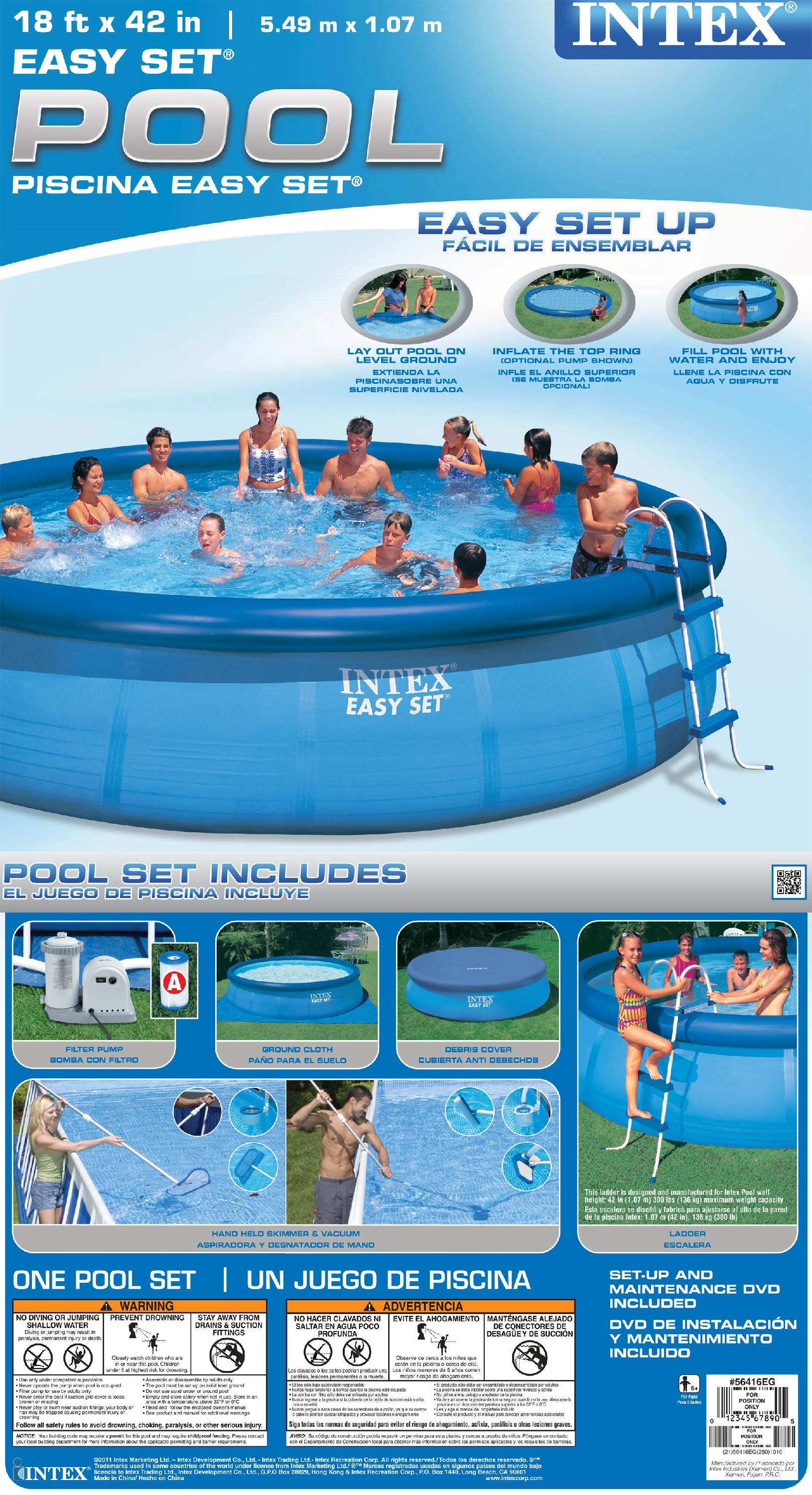 INTEX 18' x42" Easy Set Above Ground Swimming Pool Set (Open Box)
