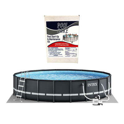 Intex 26ft x 52in Ultra Frame Swimming Pool Set & Pool Chemical Maintenance Kit - VMInnovations