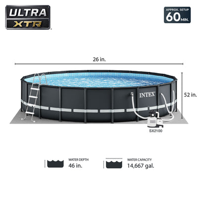 Intex Ultra Frame 26 Foot x 52 Inch Round Above Ground Outdoor Swimming Pool Set